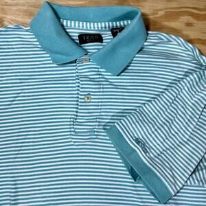 IZOD Golf Polo Shirt Men XL Blue White Stripe Short Sleeve Casual Classic Preppy